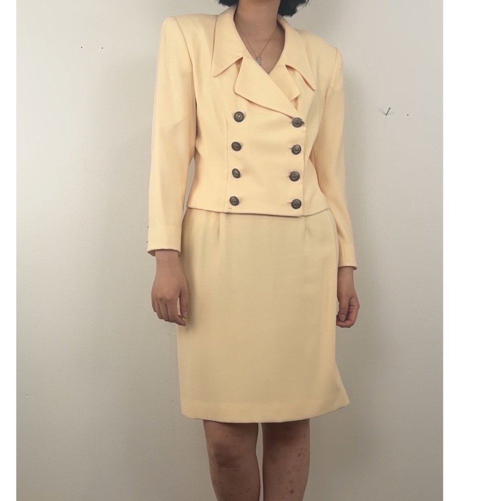 Vintage Nicole Taylor Yellow Tailored Cropped Blazer and Skirt Set
